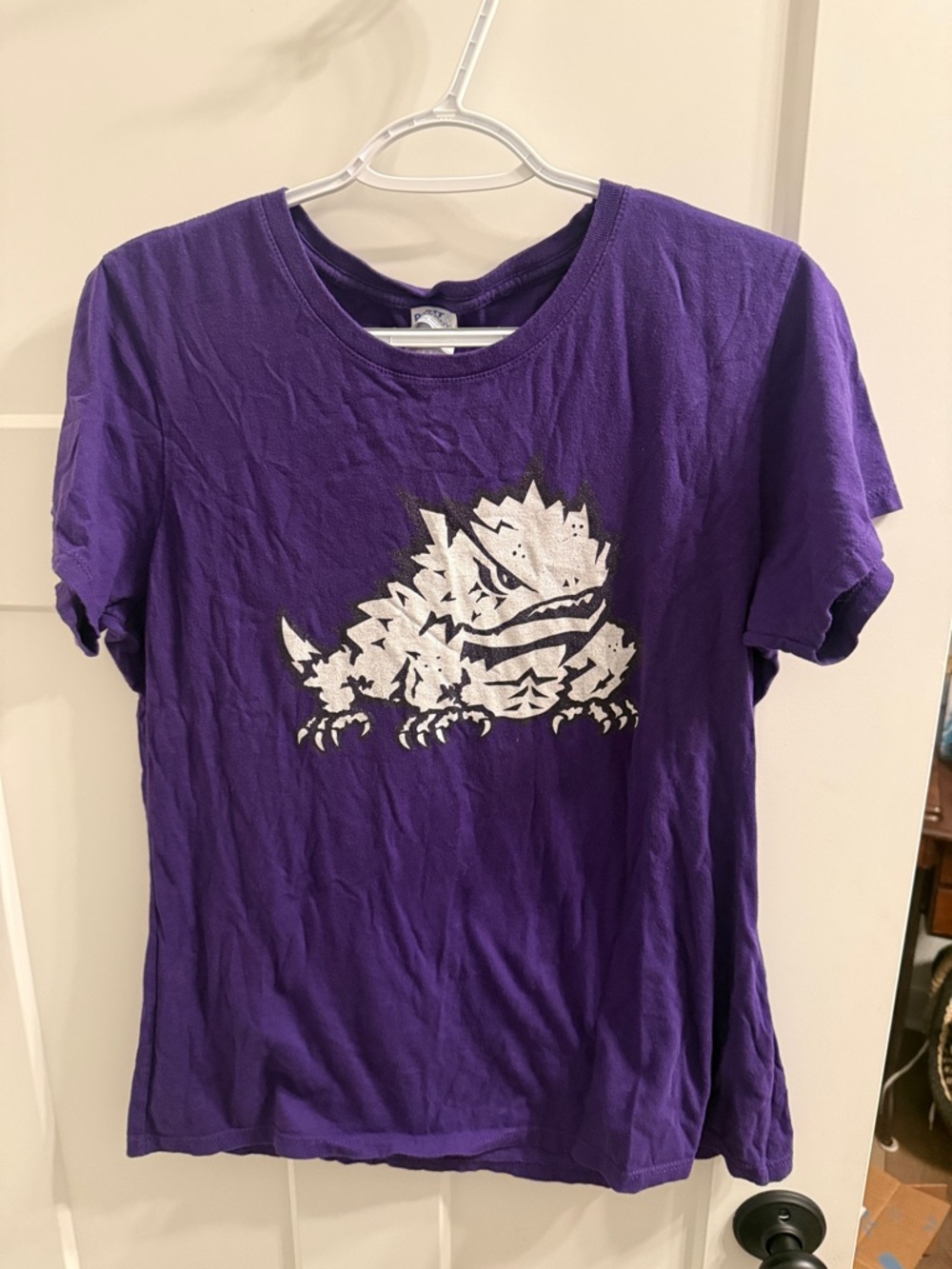 Port and Company TCU horned bullfrog Purple Tee with White Graphic